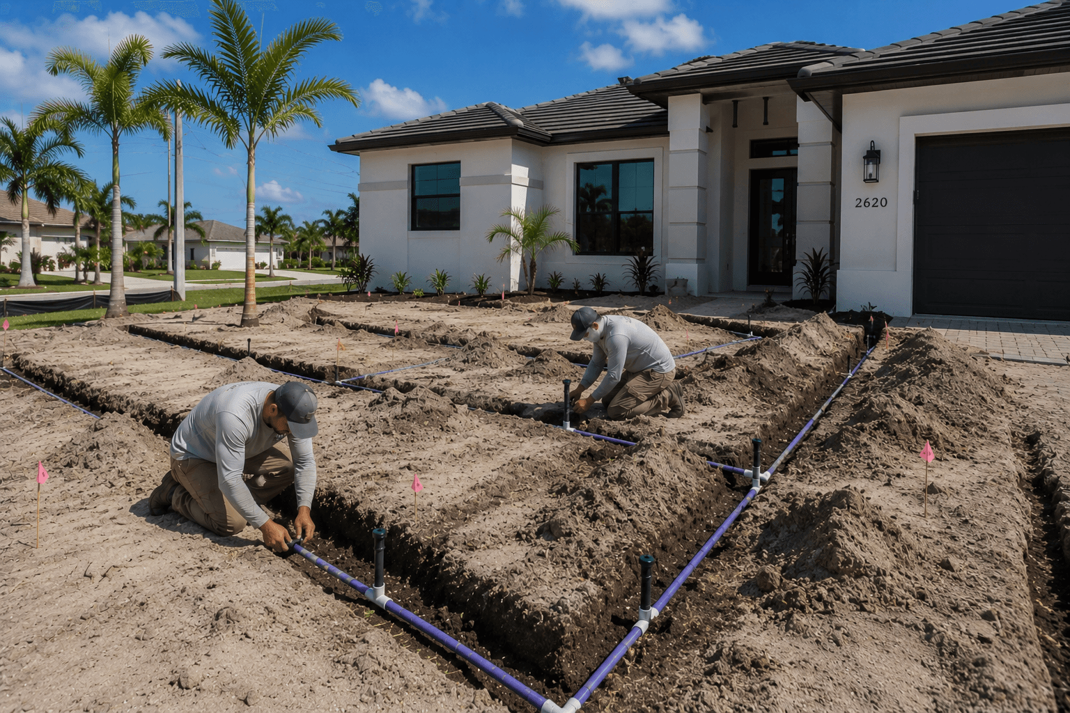 Pop-up sprinkler heads installation (irrigation)